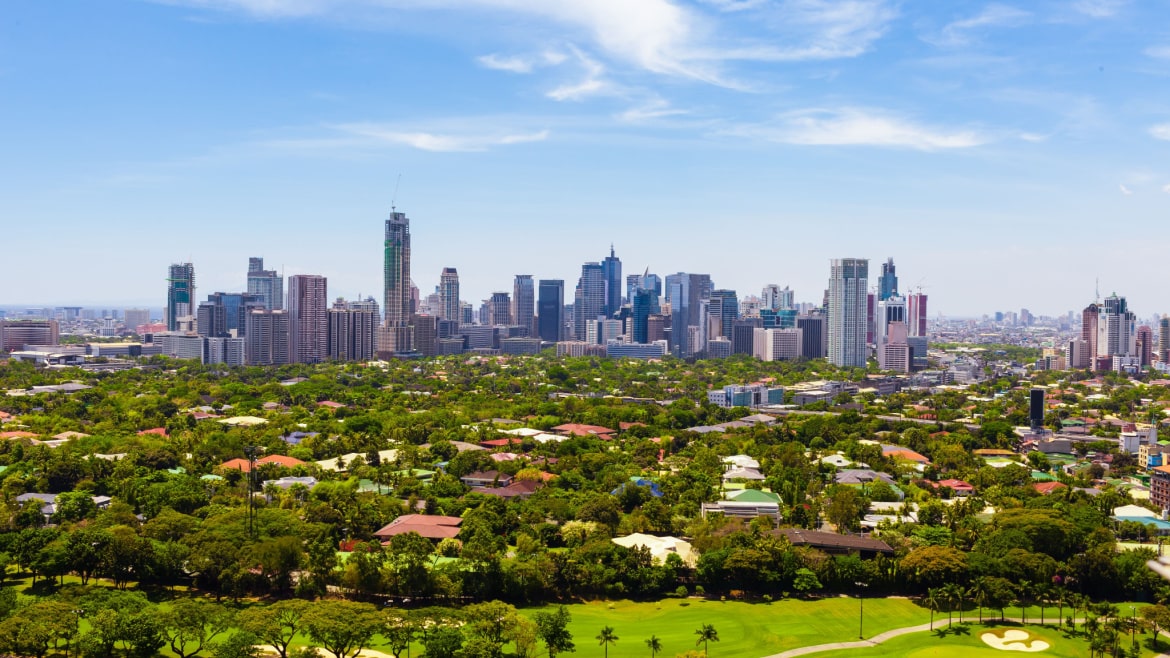 Aerial view on Makati city - Modern financial and business district of Metro Manila, Philippines.