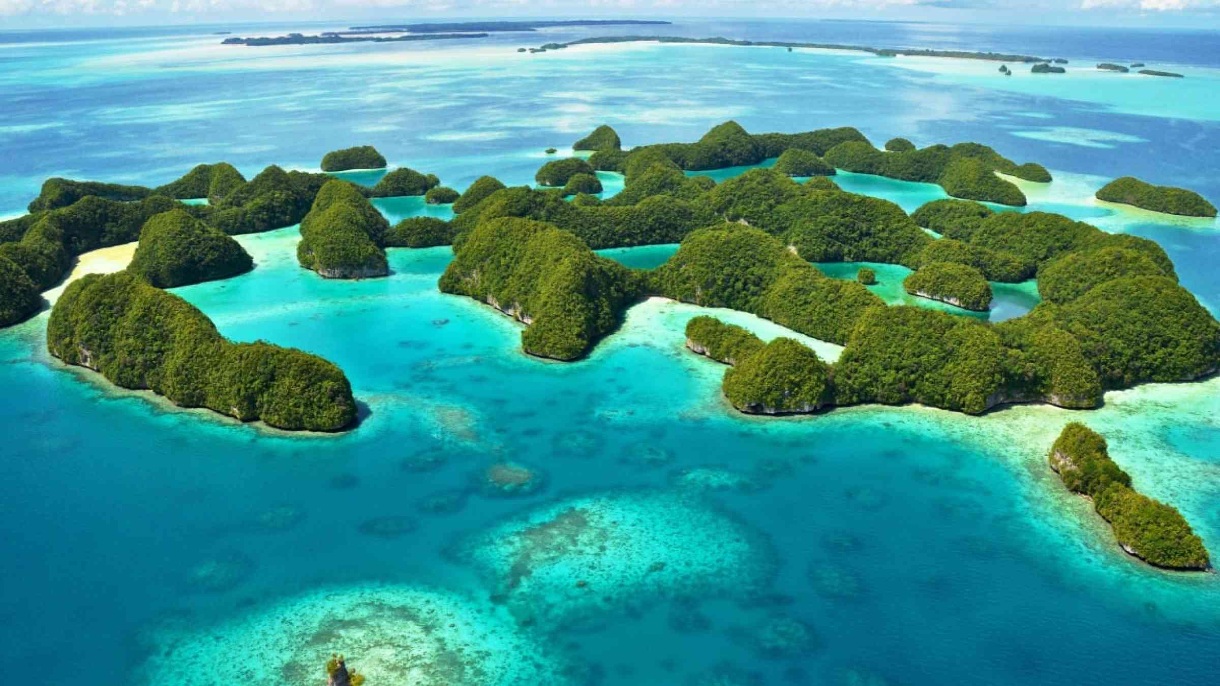 Areal view of some islands in the Pacific